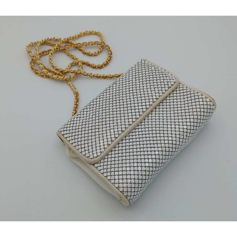 Whiting & Davis Vtg Mesh Purse White Crossbody Chain Wedding Form Classic Preppy